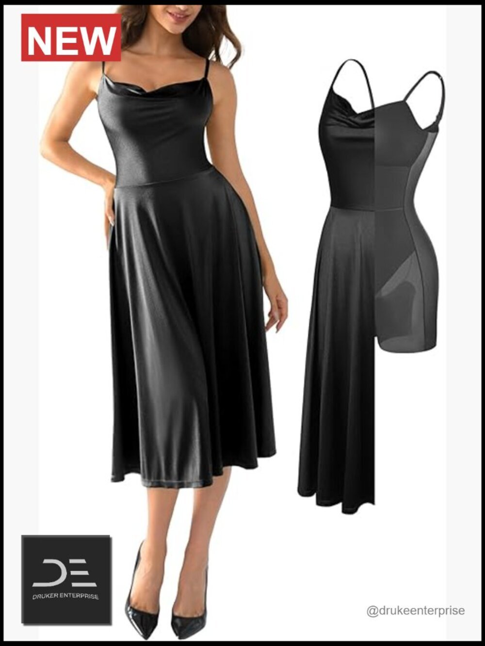 All-in-One Shapewear A-Line Midi Dress with Built-In Bra